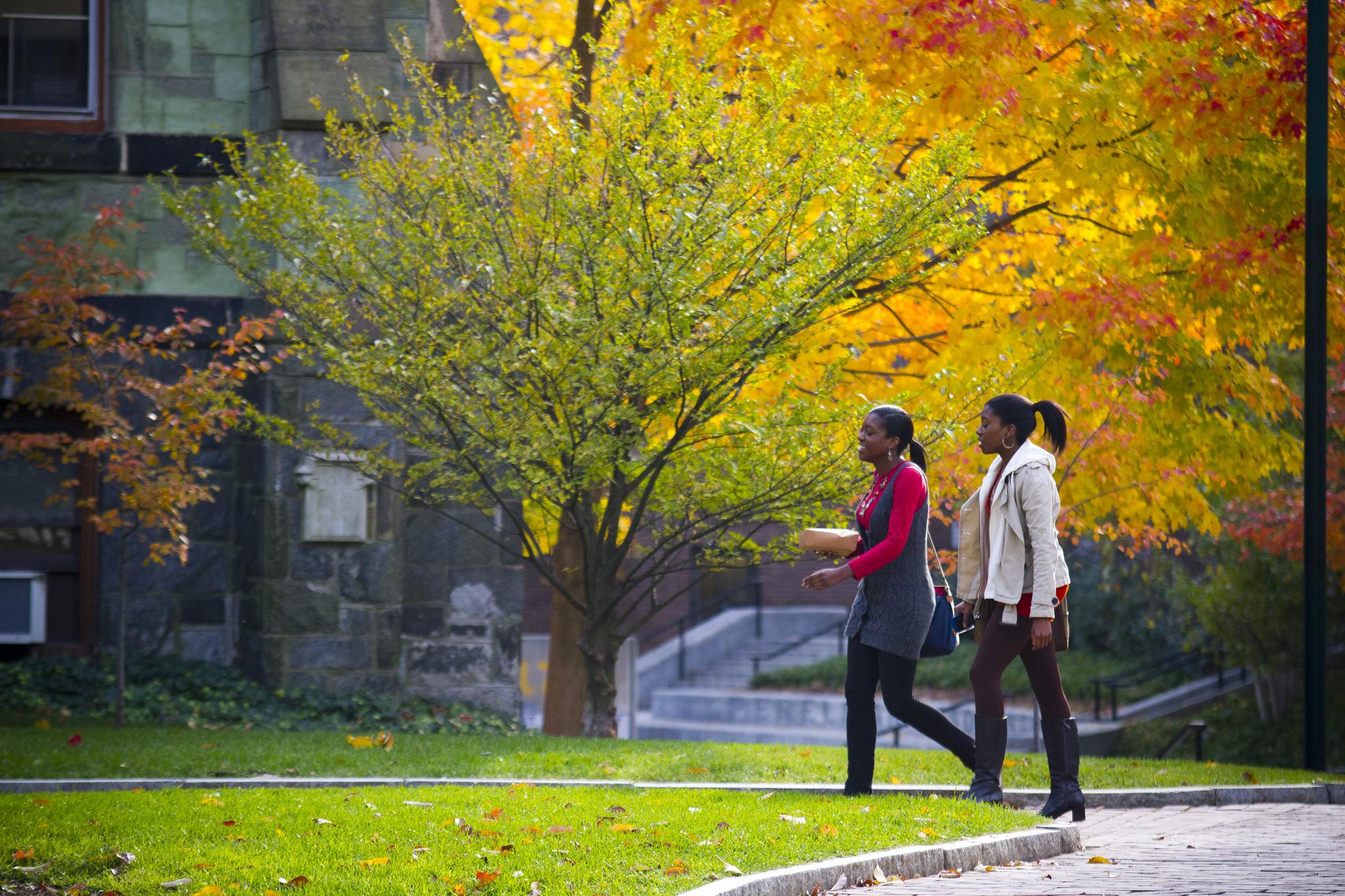 Women walking on campus