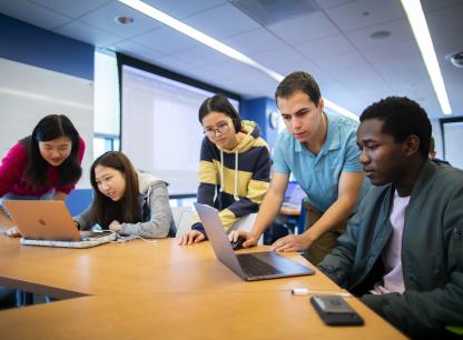 Students working at a table